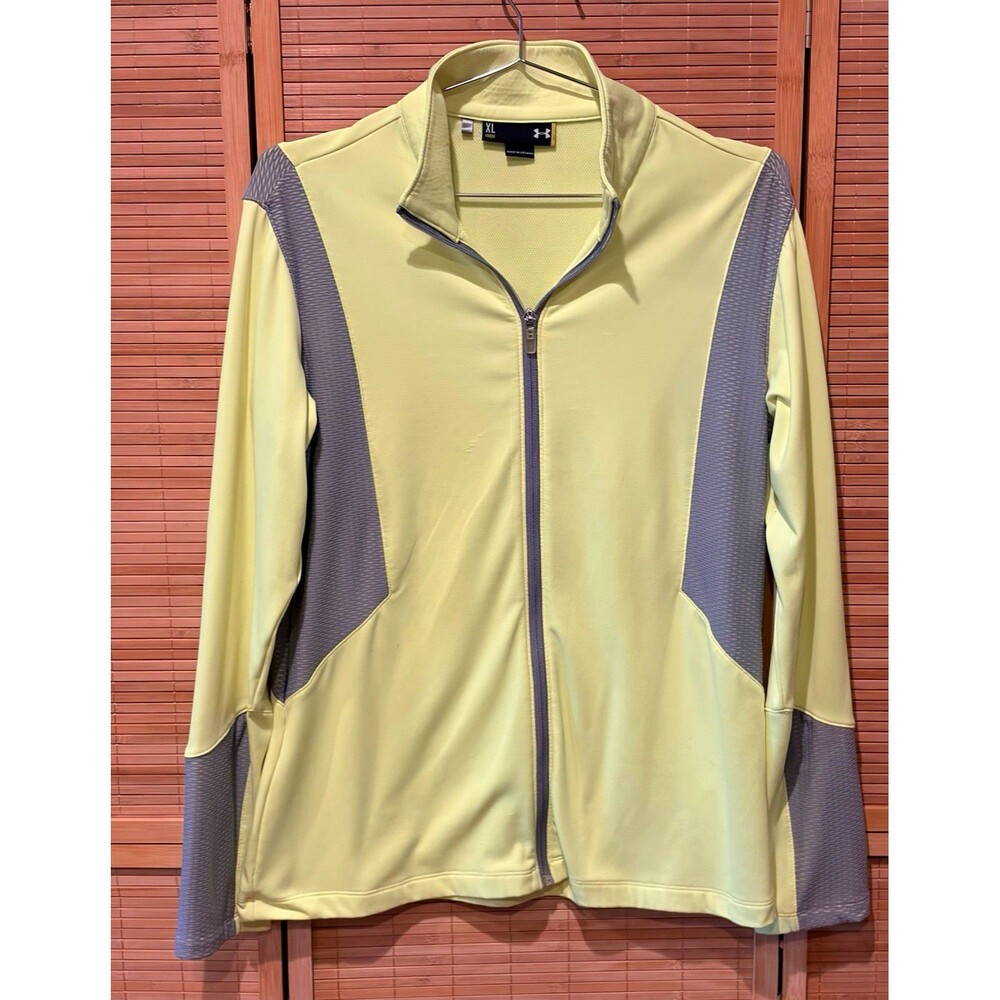 Under Armour Women's Full Zip Track Jacket Yellow/Gray Colorblock XL Flaw